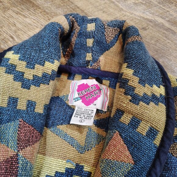 Vintage Womens Southwestern Aztec Tapestry Jacket Size L Cropped Geometric - Picture 5 of 10
